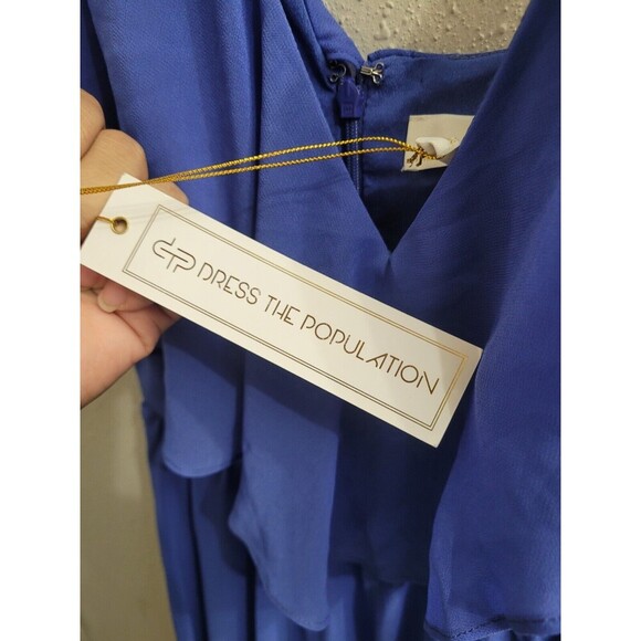 Dress The Population Claudia Midi Ruffle-Trim Dress in Sapphire Size XS - Picture 3 of 9
